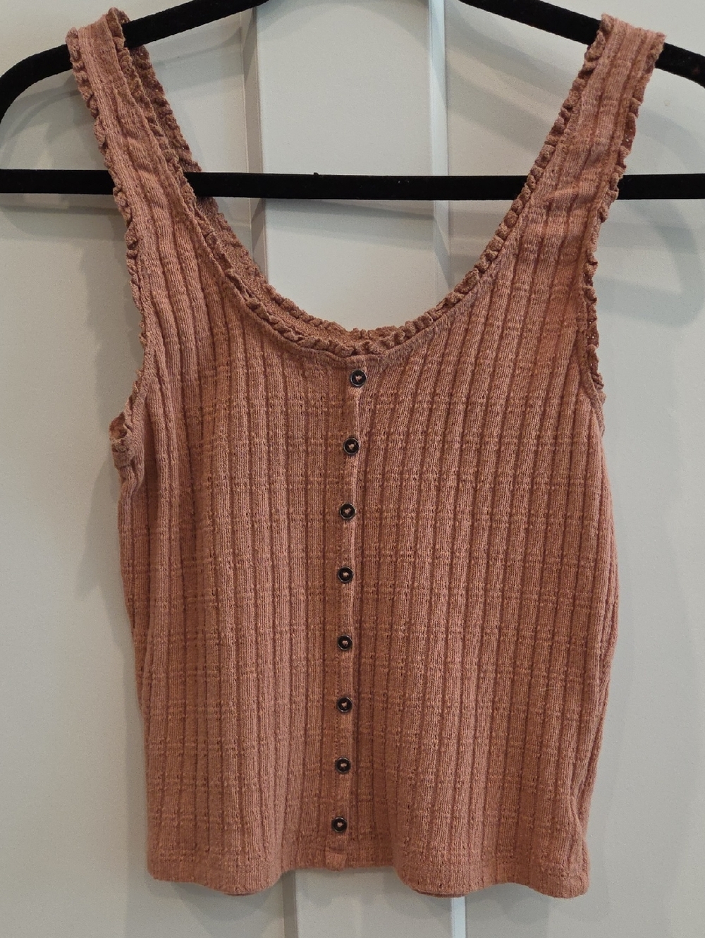 American Eagle Outfitters Ribbed Button-Front Tank Top - Rose Taupe
